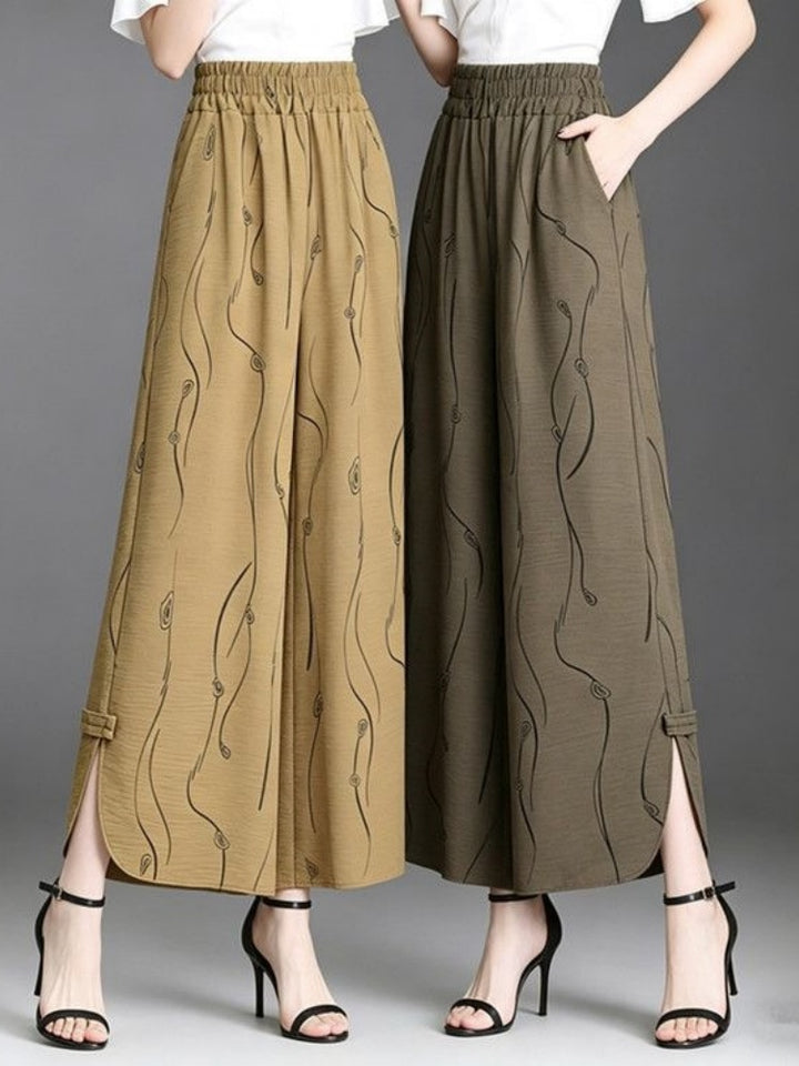 Elastic High Waist Abstract Line Print Cropped Wide Leg Culottes