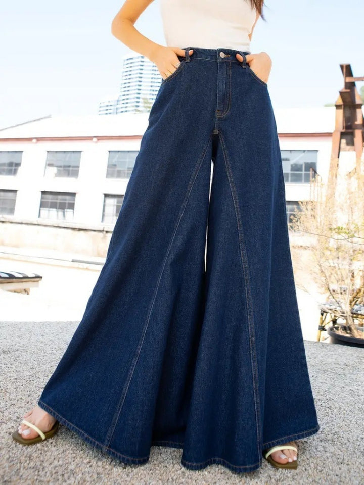 High Waist Ultra Flared Maxi Wide Leg Denim Pants