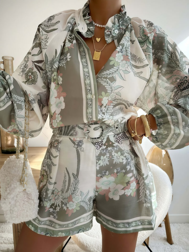 Floral Print Linen Blend Two-Piece Set