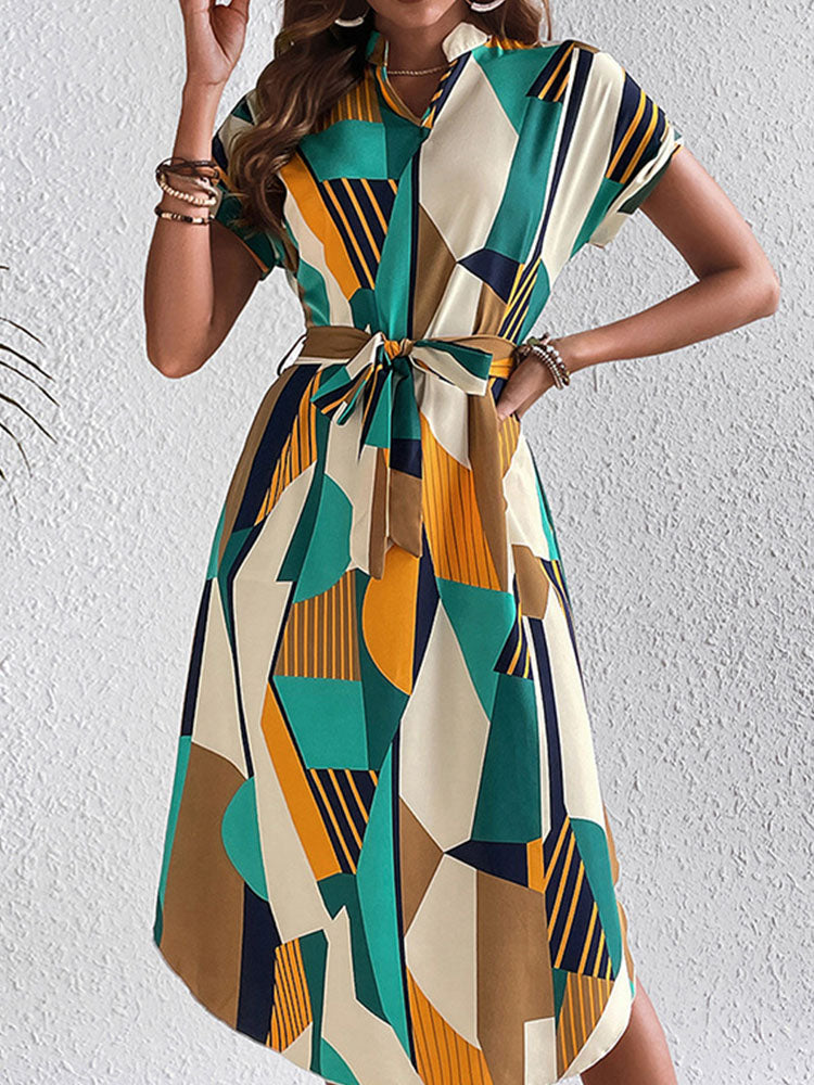 Color Block Belted Midi Dress