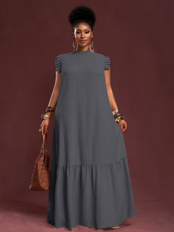 Pleated flutter-sleeve loose maxi dress