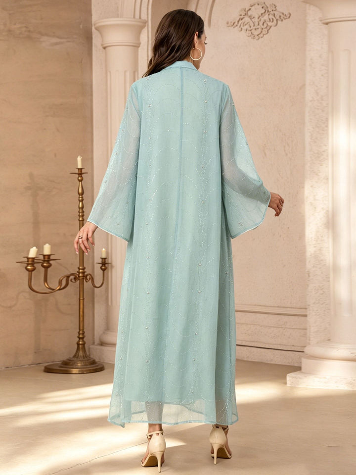 Crystal &amp; Floral Applique Embellished Abaya Maxi Dress