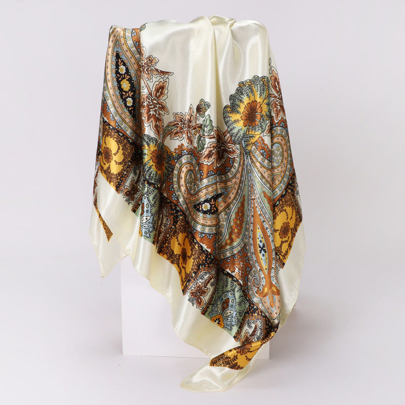 Floral Print Square Satin Scarf