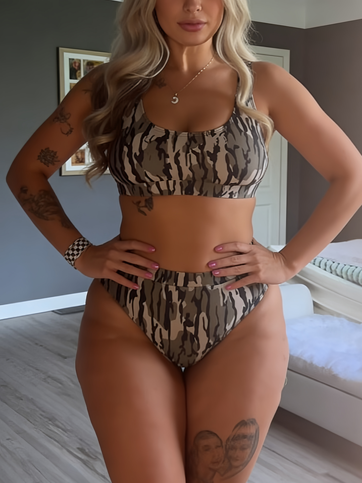 Camo High-Waisted Bikini Set