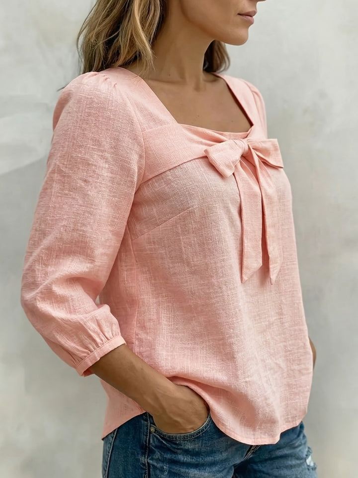 Square Neck Bow Tie Front Blouse