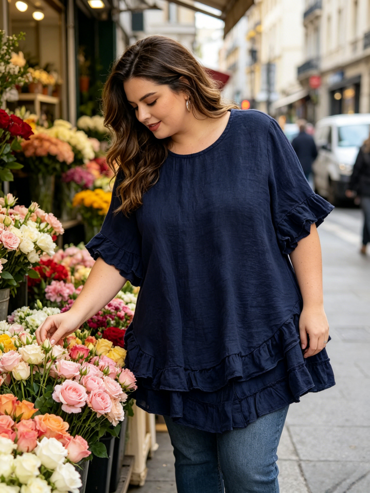 Casual Round Neck Short Sleeve Flowy Top