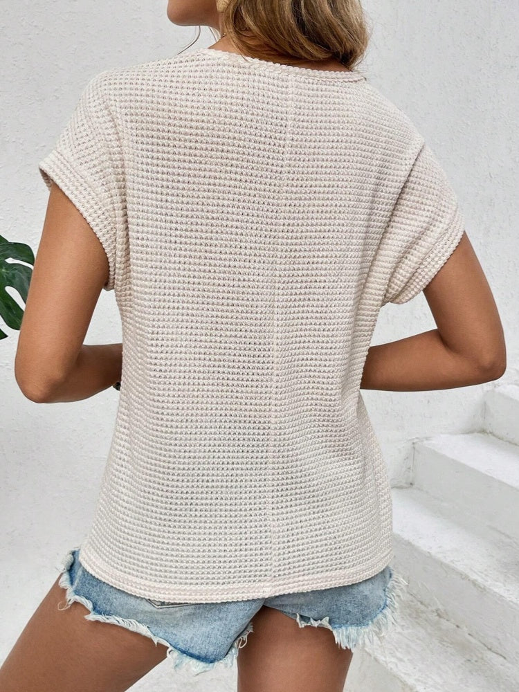 Round Neck Hollow Out Casual Blouse