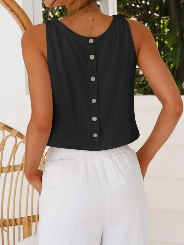 Button Back Linen Blend Tank Top