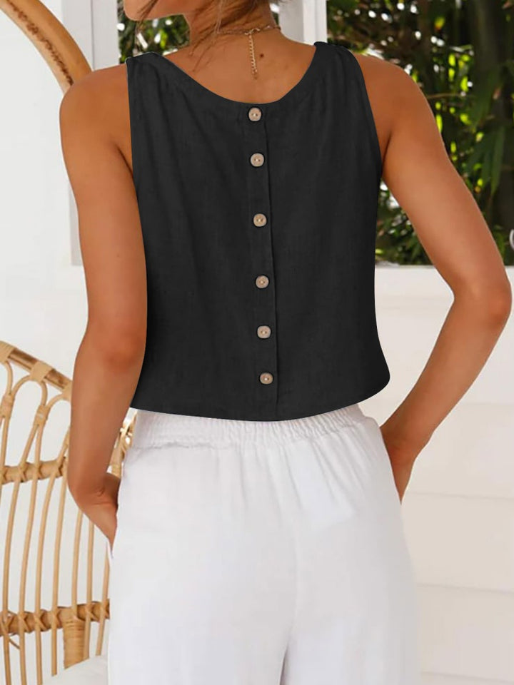 Button Back Linen Blend Tank Top