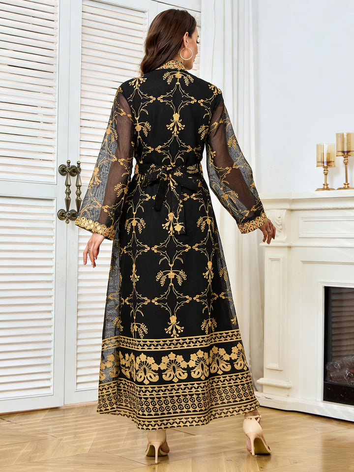 Gold Embroidered &amp; Sequin Formal Abaya Maxi Dress