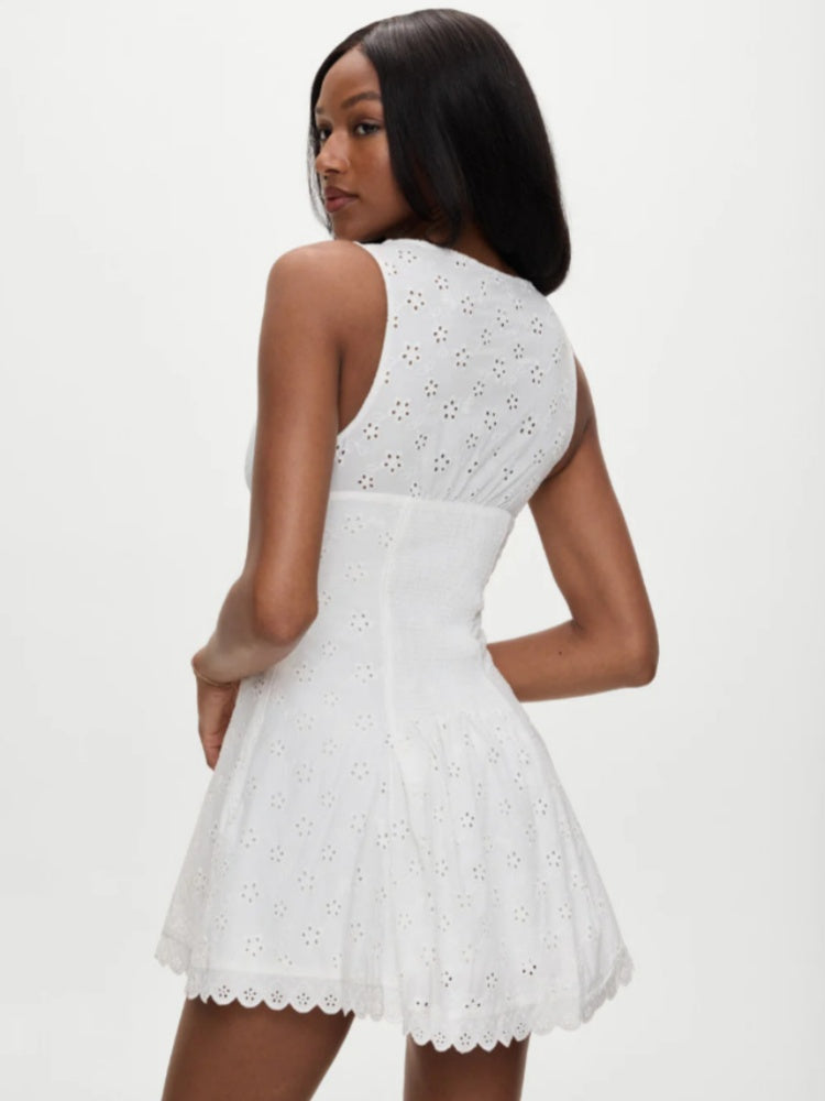 Sleeveless Eyelet Embroidered Mini Dress