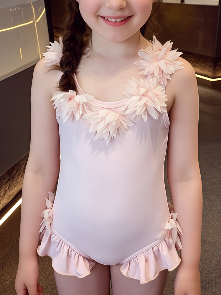 Girls Floral One-Piece Swimsuit –Cute Ruffle Kids Swimwear