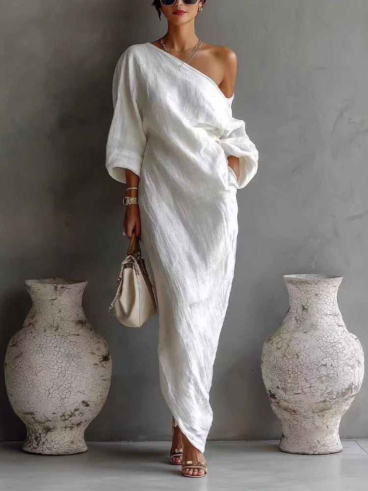 Elegant, breathable, irregular one-shoulder women&