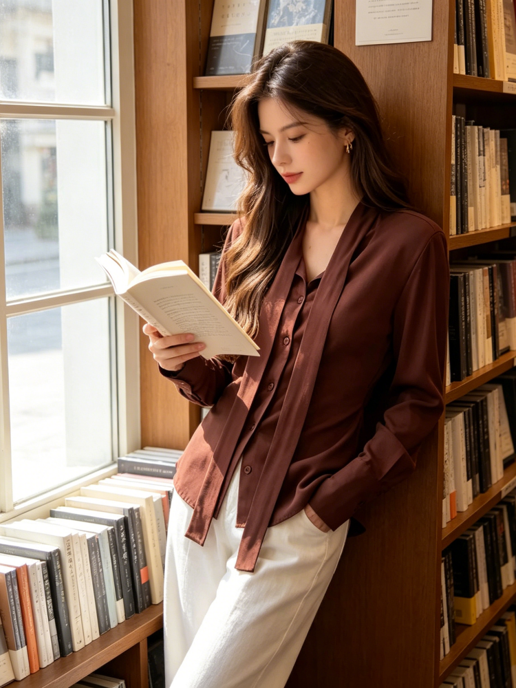 Long Sleeve Button Up Tie Front Blouse