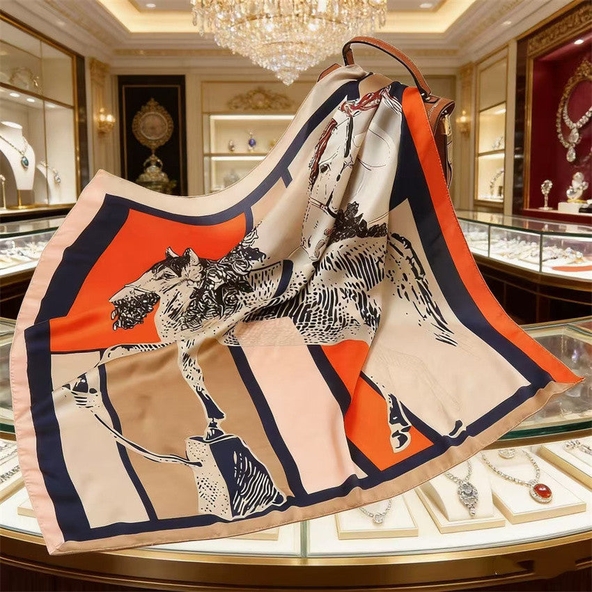 Luxury Printed Satin Square Scarf