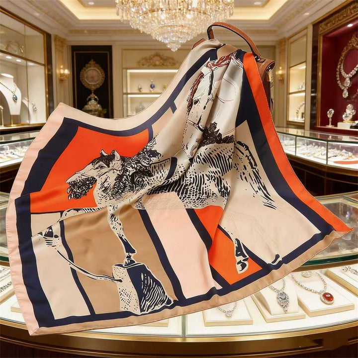Luxury Printed Satin Square Scarf
