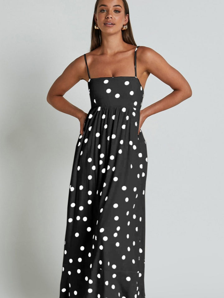 Polka Dot Spaghetti Strap Square Neck Maxi Dress