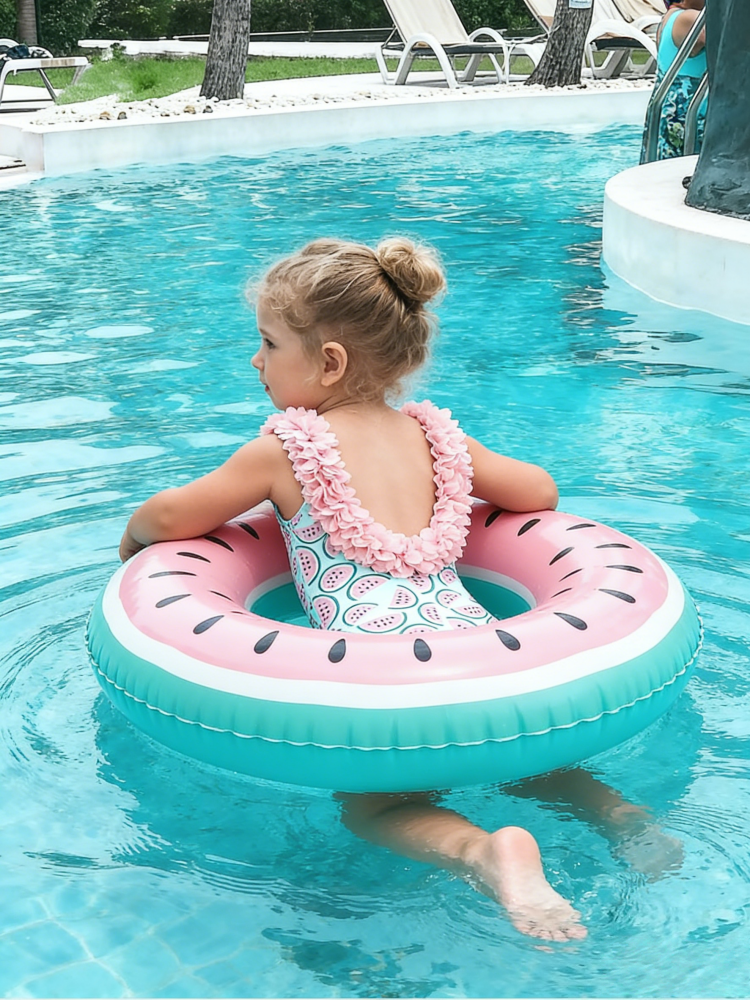 Baby Girls Cute One-Piece Swimsuit – Watermelon Print with 3D Ruffle Straps