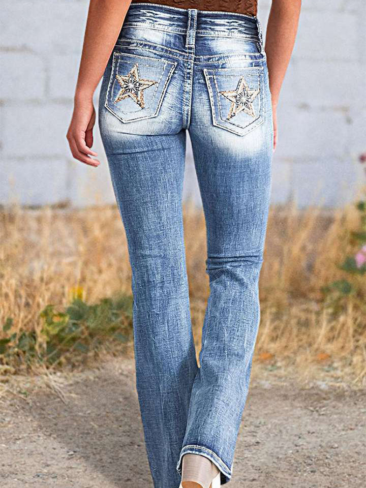 Embroidered straight-leg stretch jeans