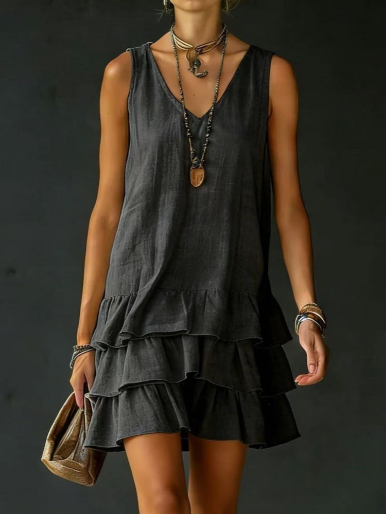 Fashionable loose-fitting casual solid color vest dress