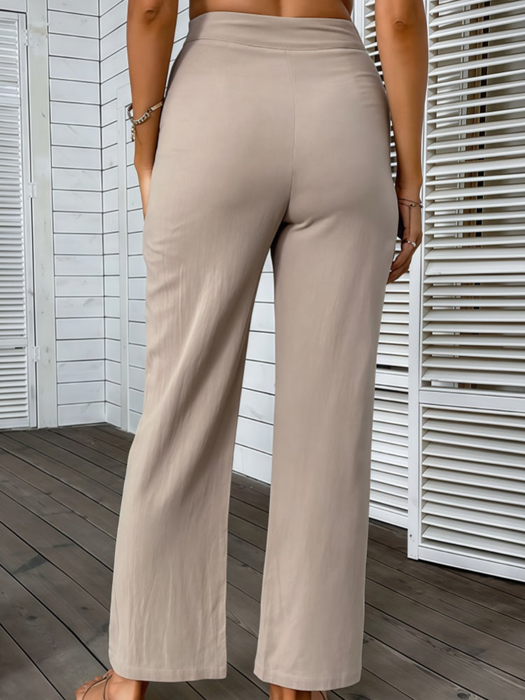 Simple cotton and linen high-waisted cropped straight leg pants