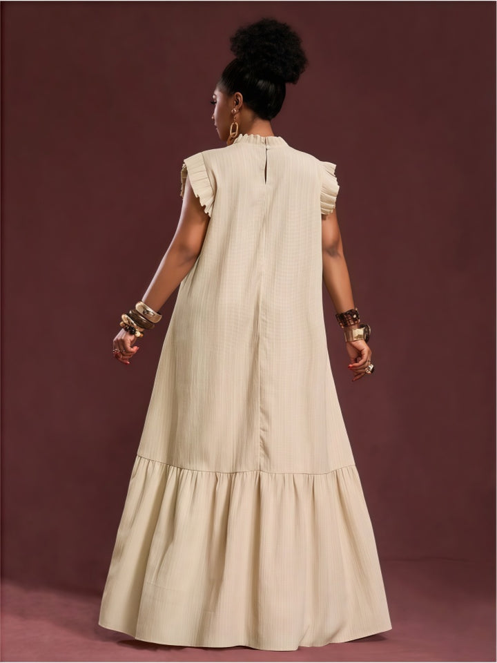 Pleated flutter-sleeve loose maxi dress