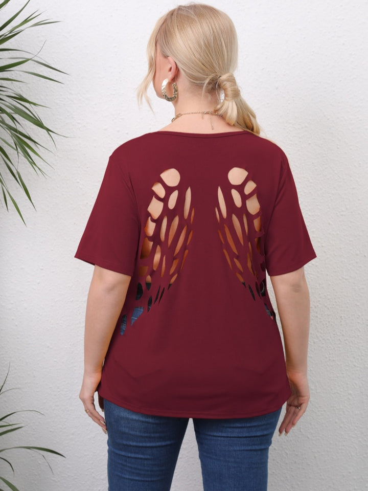 Casual floral cutout angel wing short-sleeved top