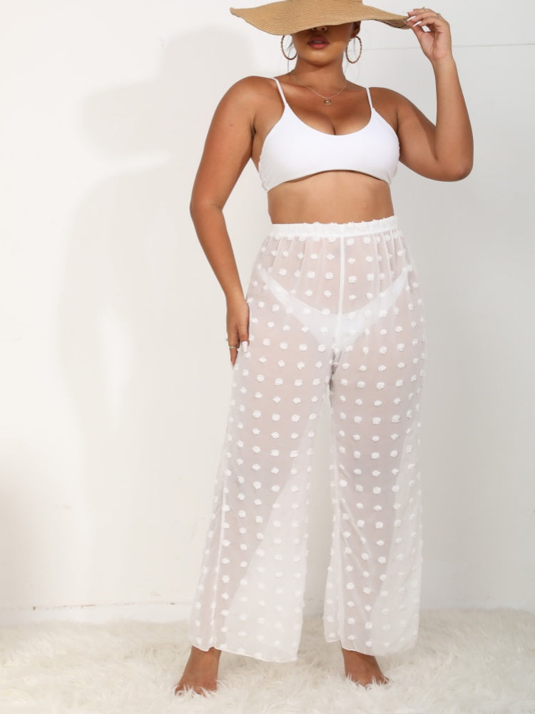 Sheer, three-dimensional chiffon beach wide-leg straight pants