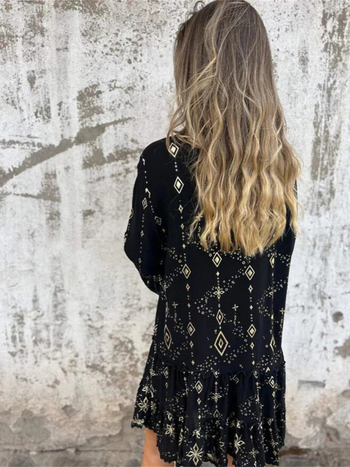 Solid color bell sleeve hollow dress