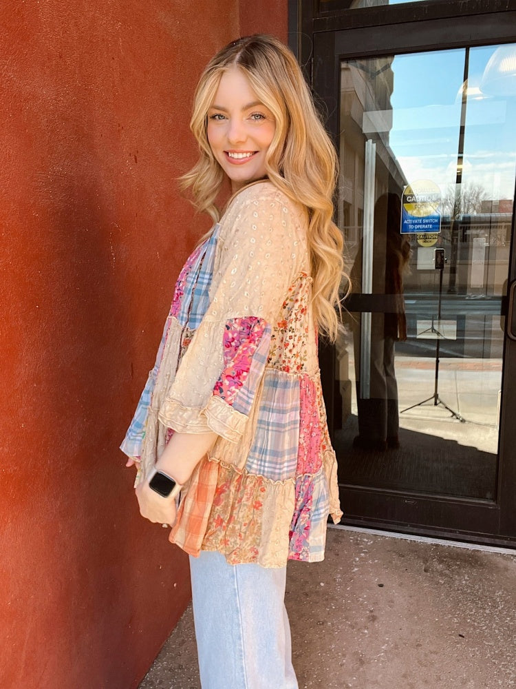 Retro Plaid V-Neck Top