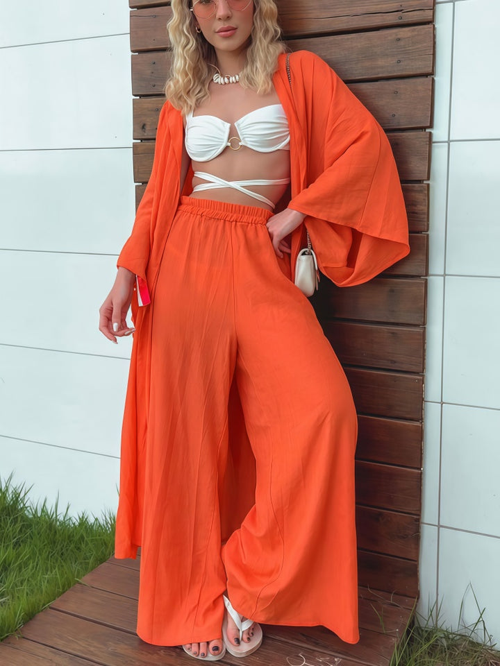 Casual mid-length top and plus-size wide-leg pants two-piece set