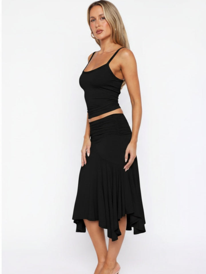 Spaghetti Strap Top Irregular Midi Skirt Two Piece Set