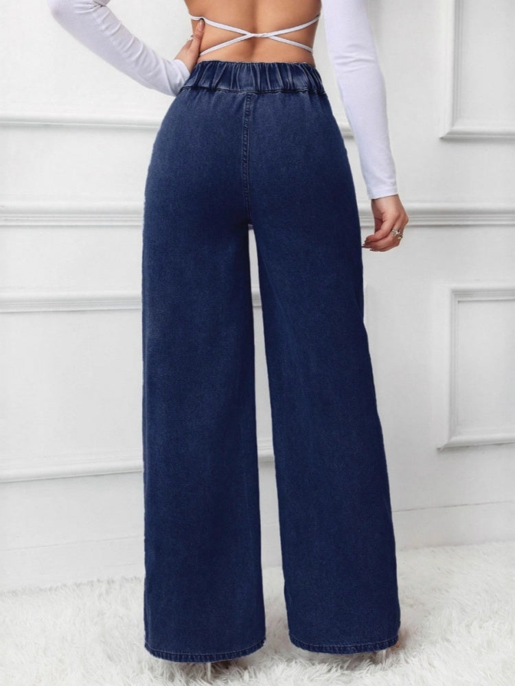 Vintage Button High Waist Wide Leg Denim Jeans