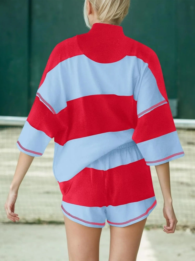 Color Block Quarter Zip Pullover &amp; Shorts Set