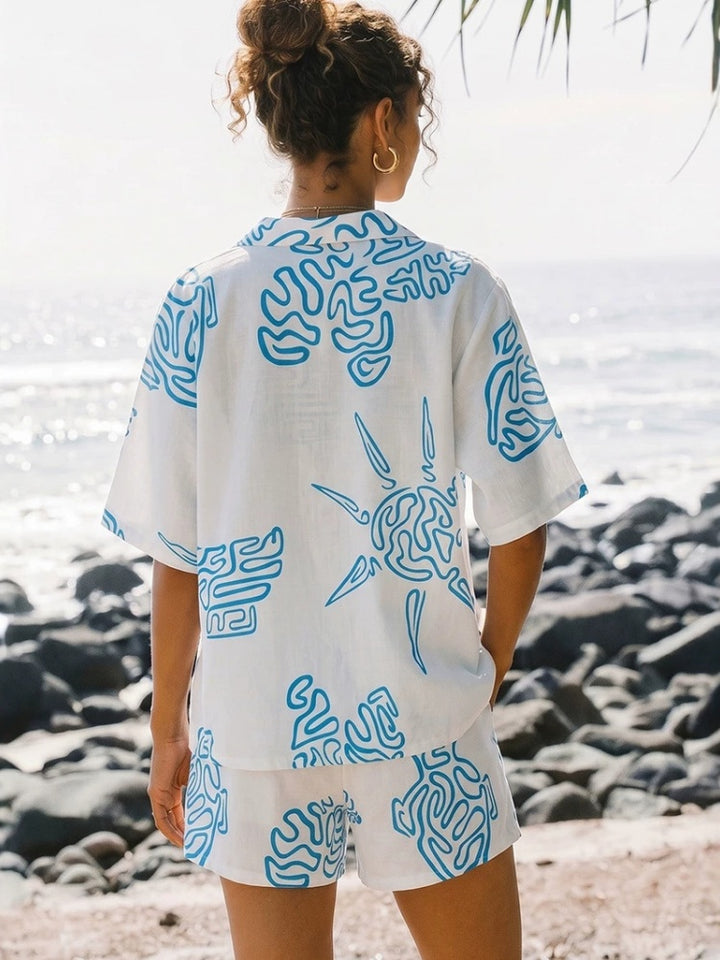 Print Button-Down Shirt &amp; Shorts Set