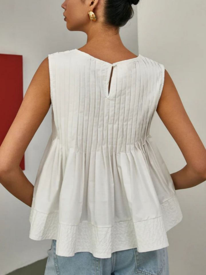 Pleated Sleeveless Peplum Blouse