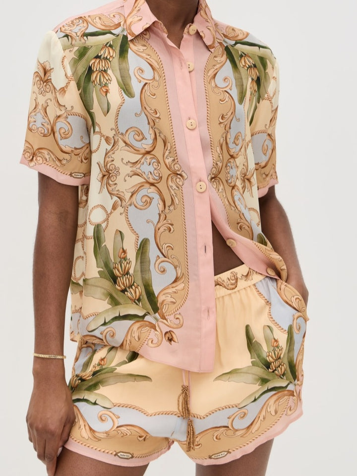 Tropical Banana Leaf Print Linen Blend Two-Piece Set