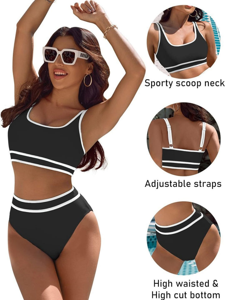 Contrast Trim Stripe High Waisted Bikini Set