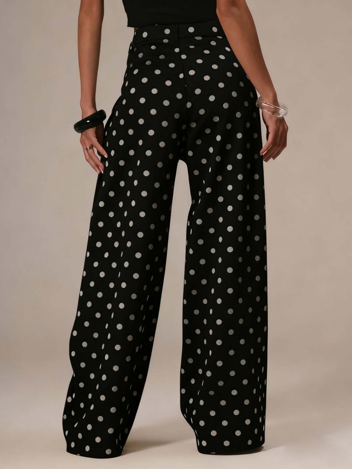 Polka Dot High-Waisted Wide-Leg Pants
