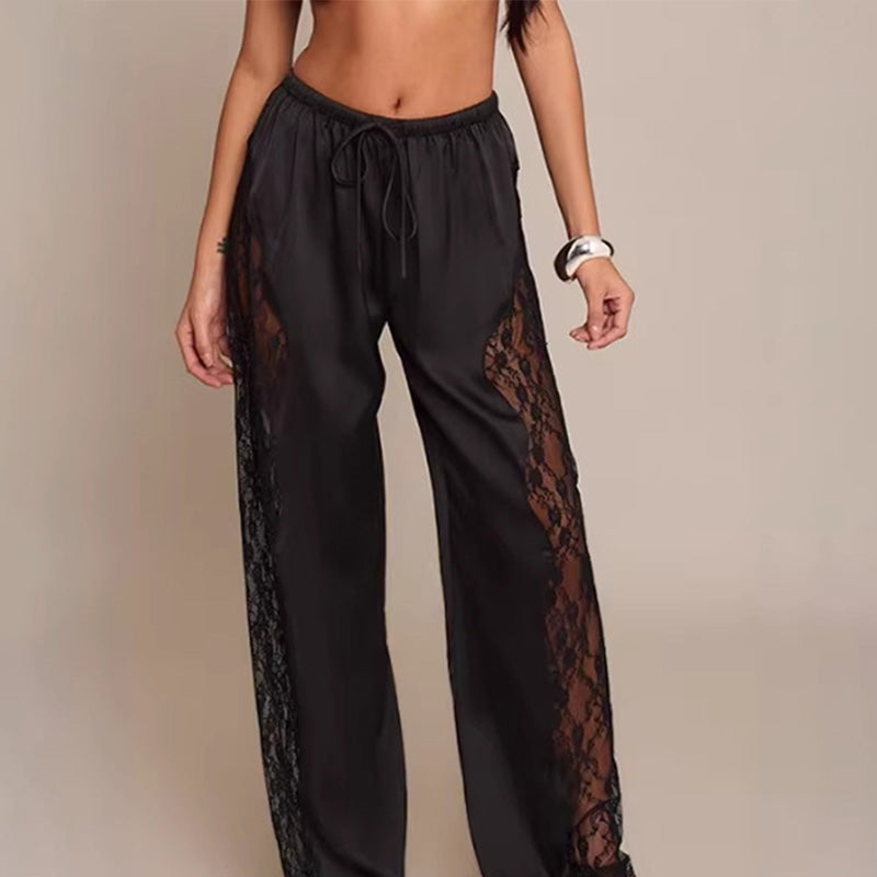 Fashionable satin lace loose-fitting trousers