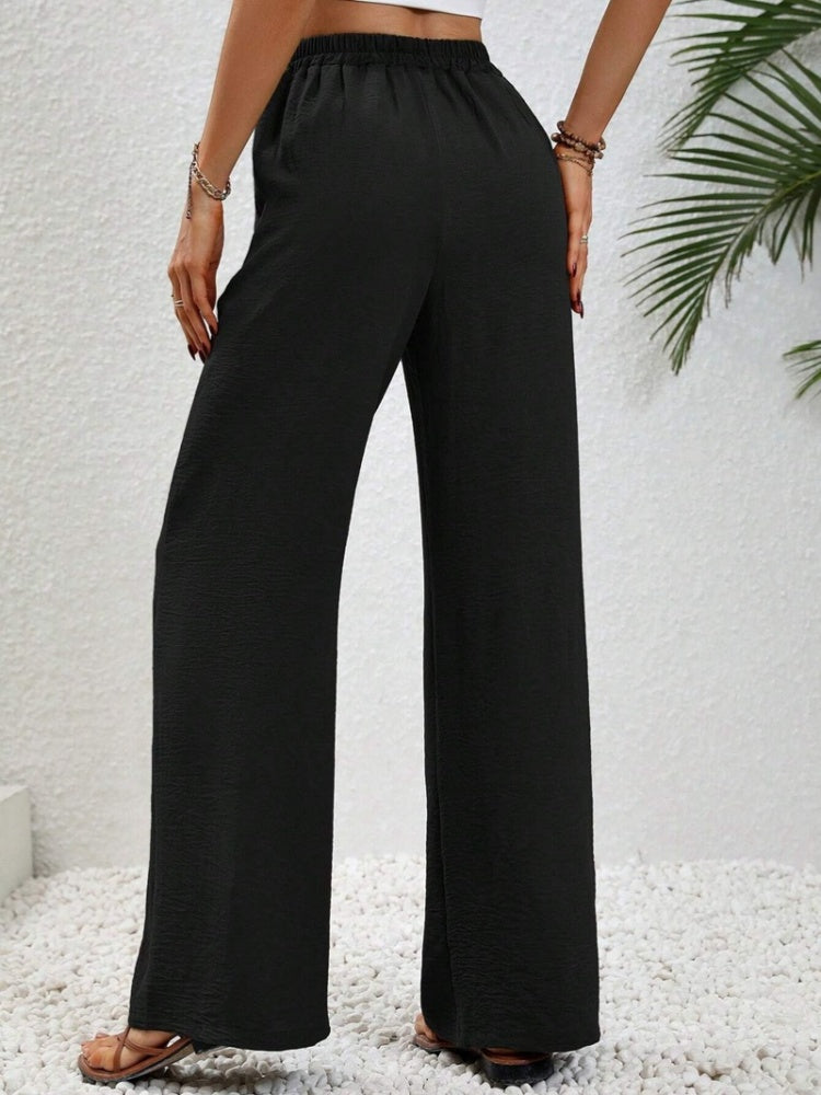 Elastic Waist Drawstring Wide Leg Pants