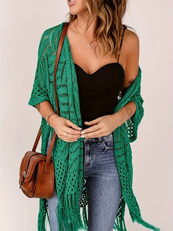 Beach vacation sun protection knitted tassel cover-up