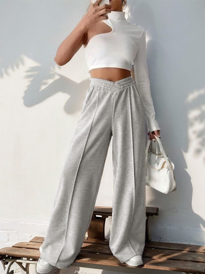 Casual and minimalist style high-waisted solid color wide-leg pants