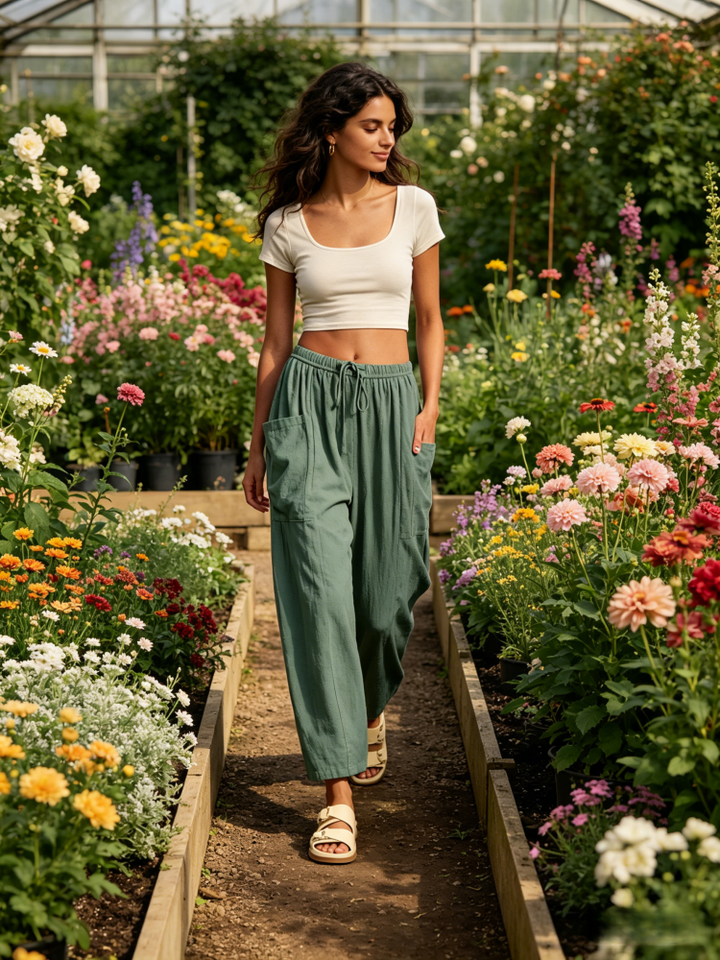 Casual Linen Blend Wide Leg Pants