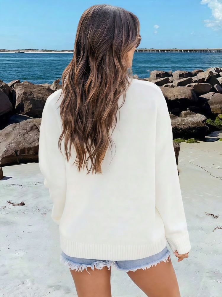 American Flag Oversized Knit Sweater - Soft Arctic Fleece Pullover