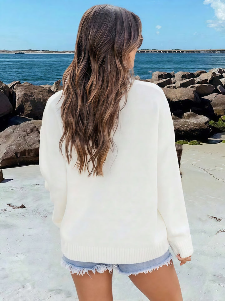 American Flag Oversized Knit Sweater - Soft Arctic Fleece Pullover
