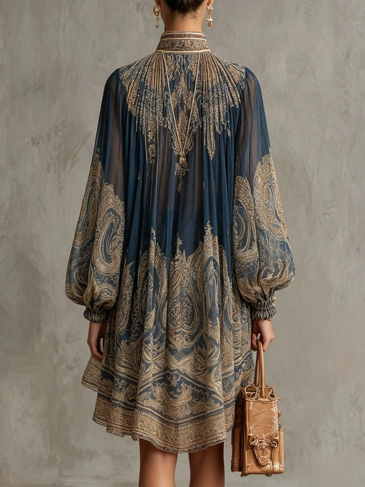 Boho Printed Chiffon High Low Mini Dress