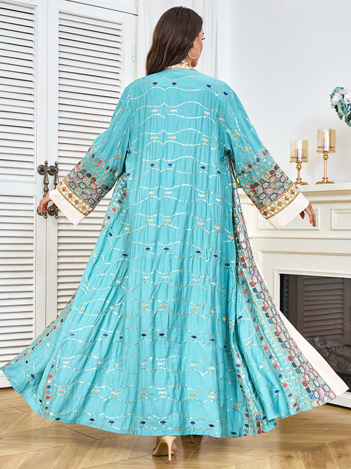 Embroidered Open-Front Abaya Kimono Set