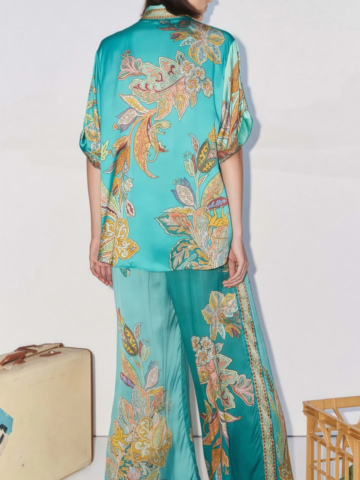 Floral Print Satin Two-Piece Set