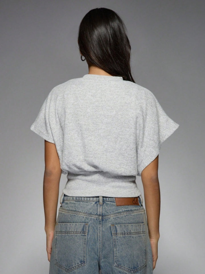 Draped Batwing Sleeve Cropped T-Shirt